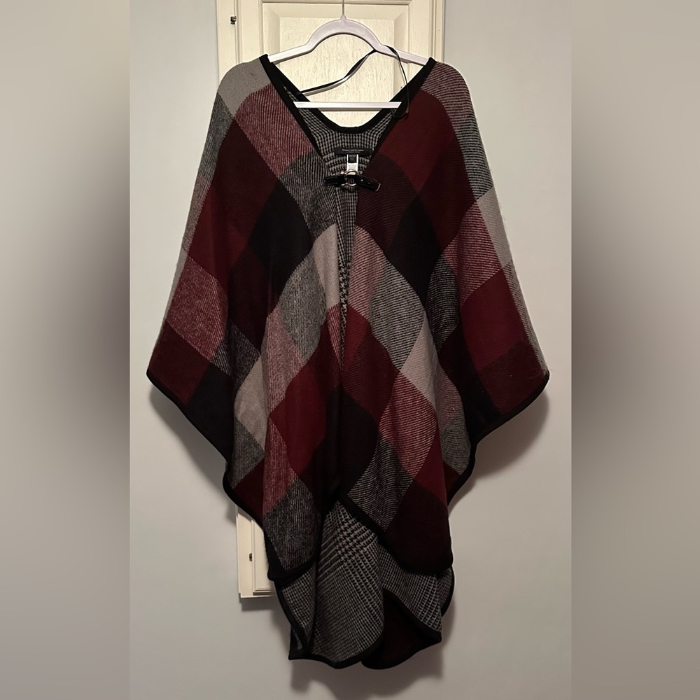 Marc New York Herringbone Plaid Cape Poncho Sweater